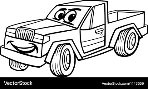 Pickup car cartoon coloring page Royalty Free Vector Image