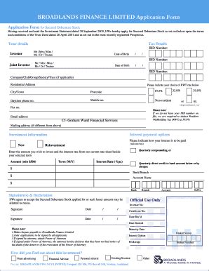 fillable  broadlands finance limited application form fax email