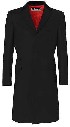 The Platinum Tailor Mens Black Overcoat Wool Cashmere Great Coat Long