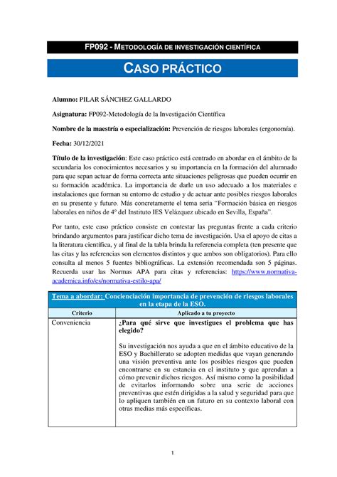 CASO Práctico Metodología FP092 METODOLOGÍA DE INVESTIGACIÓN