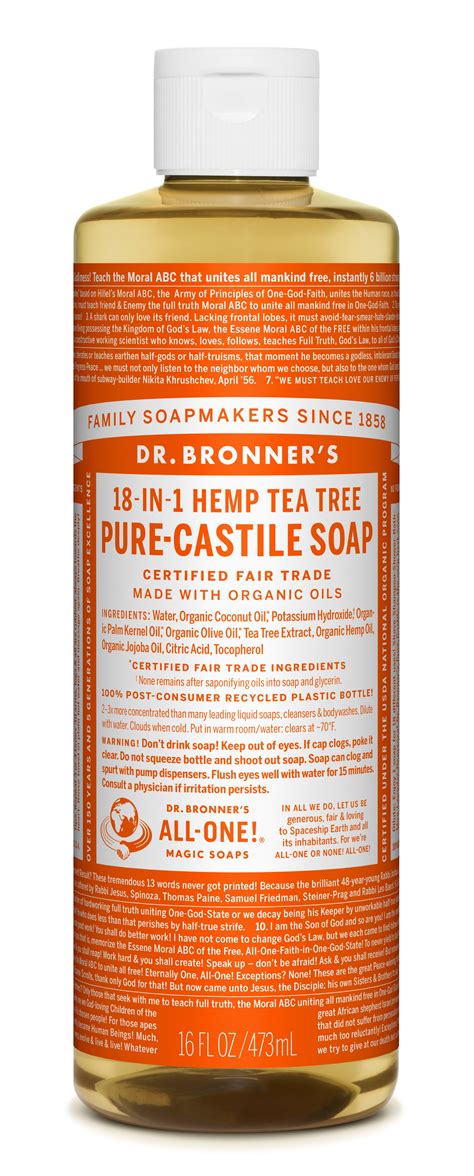 Dr Bronner S Tea Tree Pure Castile Liquid Soap 16 Oz Walmart