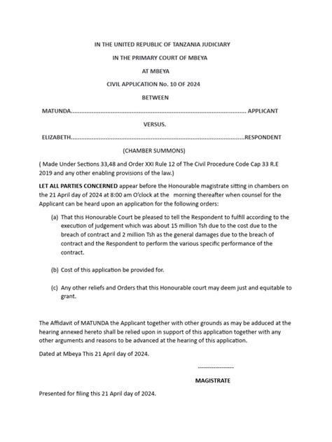 Chamber Summons Download Free Pdf Affidavit Separation Of Powers