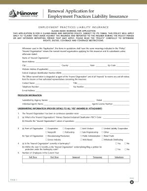 Fillable Online Renewal Application For Employment Practices Liability