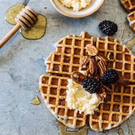 Blackberry Pecan Belgian Waffles With Whipped Honey Butter