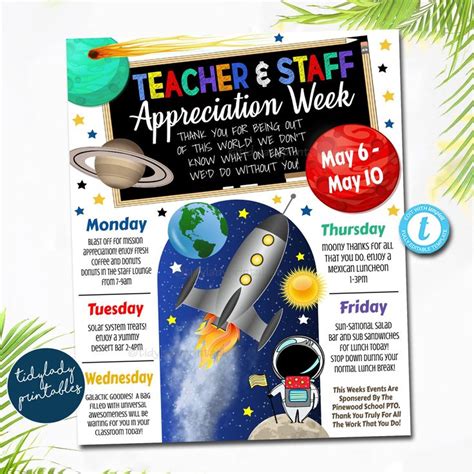 Space Theme Teacher Appreciation Week Itinerary Poster Digital Week