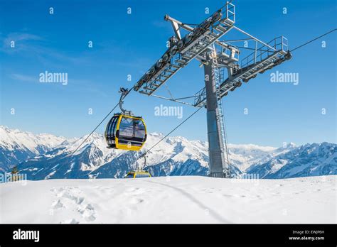 Cable ski lifts in Mayrhofen ski resort - Zillertal region, Austria ...