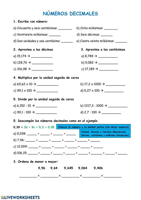 Ficha Interactiva De Números Decimales Para Quinto De Primaria