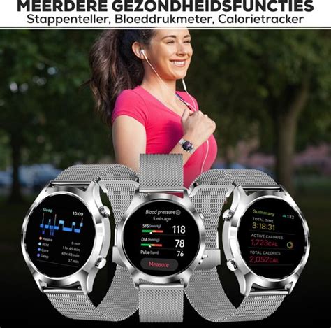 Zilvere Smartwatch Dames And Heren Bloeddrukmeter Stappenteller Slaapmonitor Ios And Android