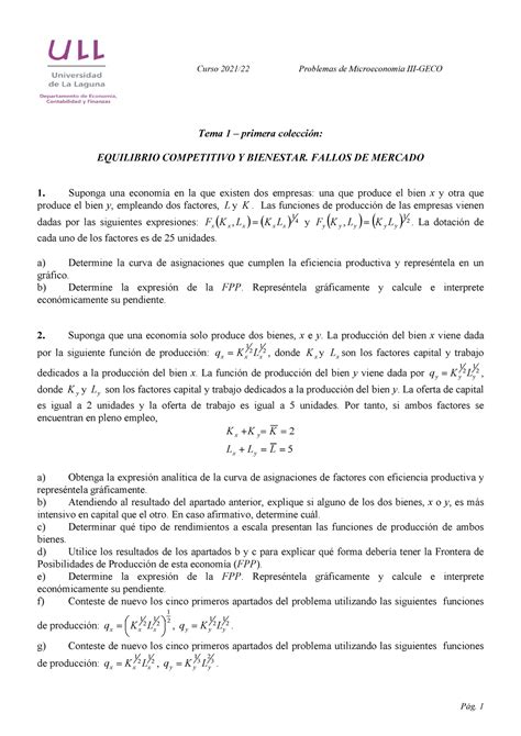 1ª Colección Microeconomía III 2021 2022 Curso 2021 22 Problemas de