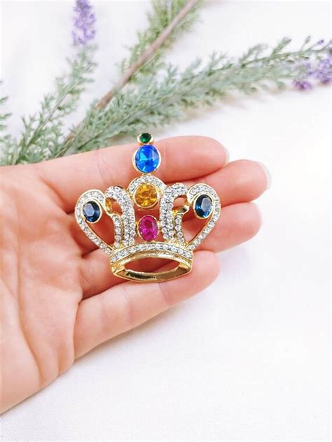 Vintage Jeweled Royal Crown Royalty Queen King Gold T… Gem