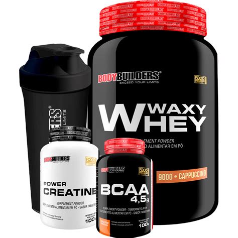 Kit Waxy Whey 900g Power Creatina 100g Bcaa 100g Coqueteleira