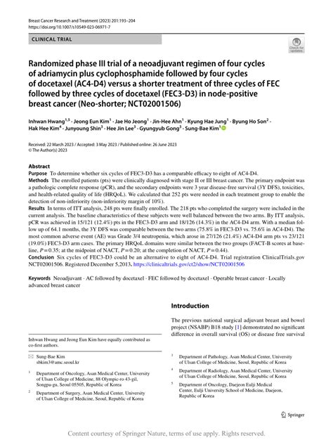 Pdf Randomized Phase Iii Trial Of A Neoadjuvant Regimen Of Four