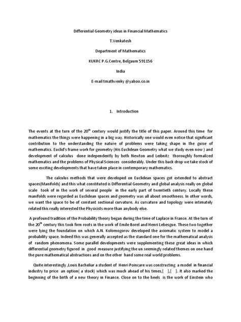 differential geometry ideas  financial mathematics