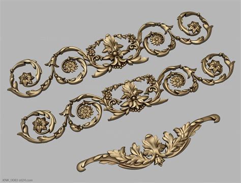 Set Of Onlays Set Of Decors With Floral Ornaments Knk D Stl