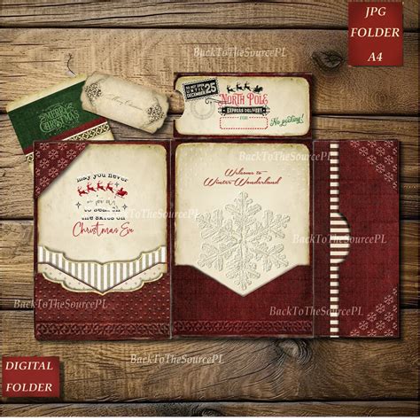 Cozy Digital Christmas Junk Journal Kit Vintage Card Red And Green