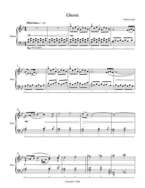 Ghosts Sheet Music Shane Lamb Piano Solo