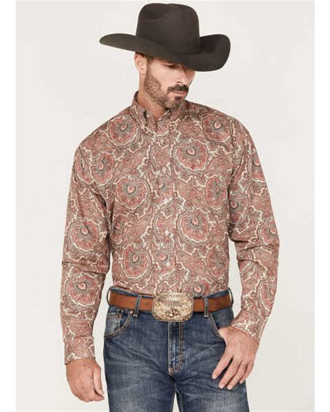 Stetson Mens Paisley Print Long Sleeve Button Down Western Shirt