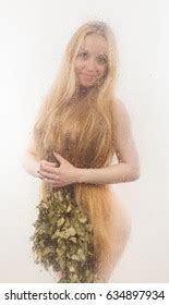 Naked Blonde Long Hair Broom Behind Stock Photo Shutterstock