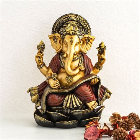 Buy Dhyana Gold Polyresin Sitting Ganesha Posture Figurine From Home