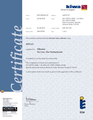 Fillable Online 100179791 Kiwa Solar Keymark Certificate HRsolar KIP