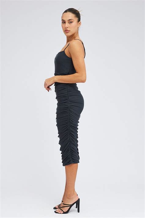 Grey Midi Dress Sleeveless Bodycon Ruched Mesh Ally Fashion