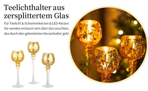 Amazon De Romadedi Teelichthalter Kerzenst Nder Glas Gold Windlicht