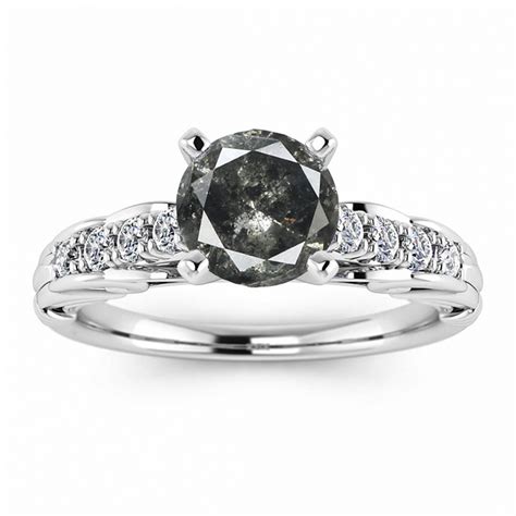 Raw Salt And Pepper Diamond Ring White Gold Vintage Style Salt | Etsy