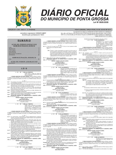 Preench Vel Dispon Vel Dirio Oficial Do Municpio De Ponta Grossa Fax