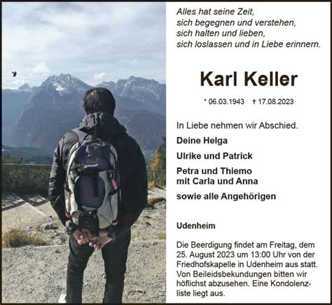 Traueranzeigen Von Karl Keller Vrm Trauer De