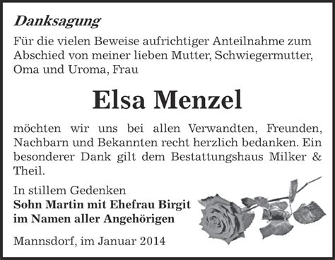 Traueranzeigen Von Elsa Menzel Abschied Nehmen De