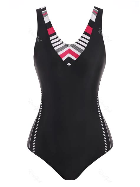 Maillot De Bain Découpé Rayé Au Dos Nageur Une pièce En BLACK Rosegal