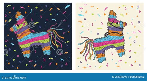 Mexican Party Decorations With Pinata Sweets Candies T Invitation Card Template Stock