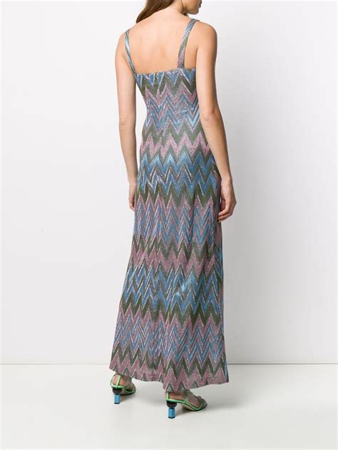 M Missoni Zig Zag Pattern Long Dress In Blue Modesens