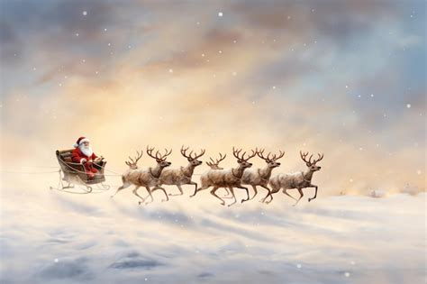A painting of santa riding a sleigh with reindeer | Premium AI ...