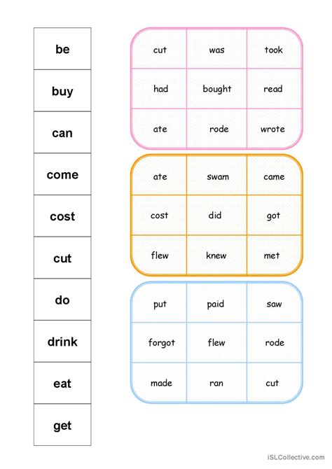 irregular verbs bingo Deutsch DAF Arbeitsblätter pdf doc