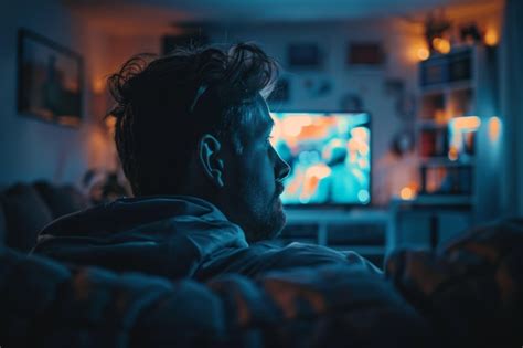 Premium Photo Man Watching Tv In Living Room