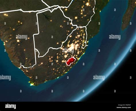 Lesotho As Seen From Earths Orbit On Planet Earth At Night Highlighted