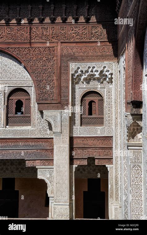 Inner Courtyard Of Islamic School Bou Inania Madrasa With Typical
