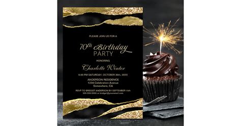 Black Gold Glitter 70th Birthday Party Invitation Zazzle