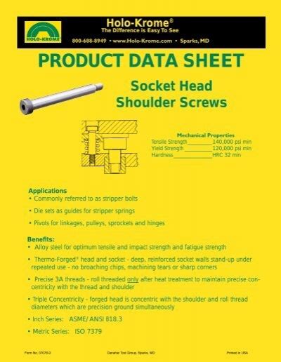 Socket Shoulder Bolts Data Sheet Holo Krome