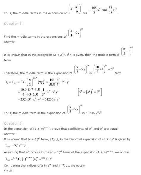 Binomial Theorem Class Mathematics Ncert Solutions