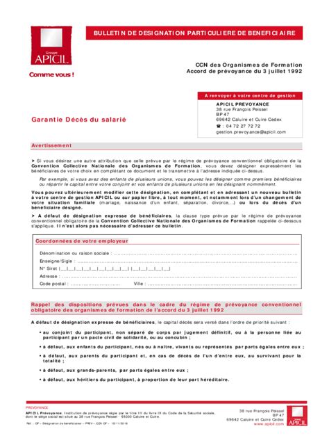 Fillable Online Fillable Online Bulletin De Dsignation Particulire De