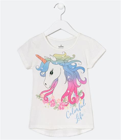 Blusa Infantil Estampa Unic Rnio Glitter Tam A Anos Branco