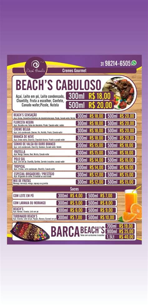 Menu At Aca Beachs Santa Luzia Pub Bar Santa Luzia