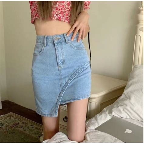 Ready Stockxiaozhainv Retro Women S High Waist Slim Irregular Denim