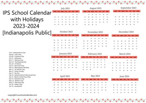 IPS School Calendar with Holidays 2023-2024 [Indianapolis Public]