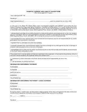 Fillable Online Parental Consent And Liability Waiver Form Fax Email