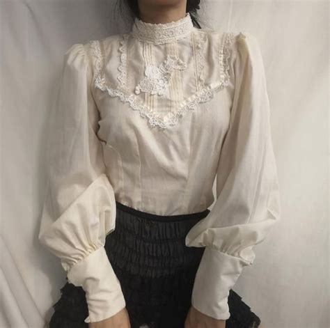 Victorian Gunne Sax Blouse Antique Lace White Cream Ivory 1000