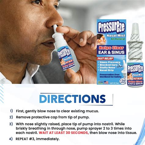 Pressureze All Natural Sterile Nasal Spray Fast Relief For Sinus