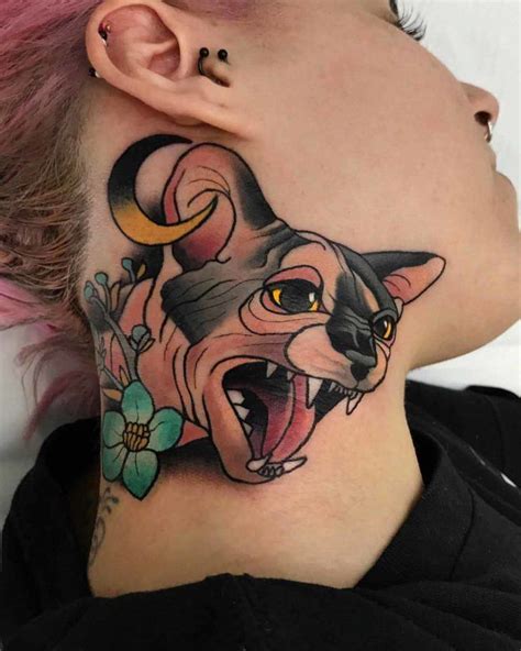 Sphynx Cat Tattoo On Neck Best Tattoo Ideas Gallery Tatuajes Cuello